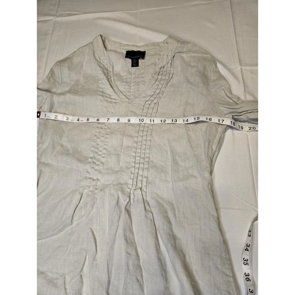 Cynthia Rowley 100% Linen Tunic Womens Small Off-White Roll Sleeve Pullover - Picture 3 of 7